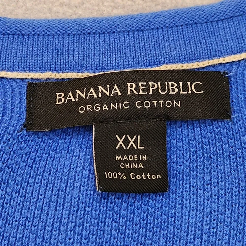 Banana Republic Shirt‎ Men's 2XL Blue Long Sleeve Organic Cotton Honeycomb Crew